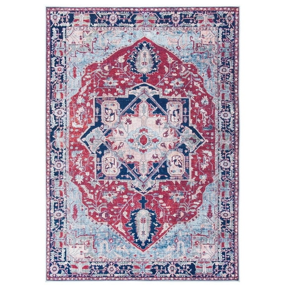 SAFAVIEH Tucson Bryanne Traditional Machine Washable Area Rug, 4' x 6', Red/Navy