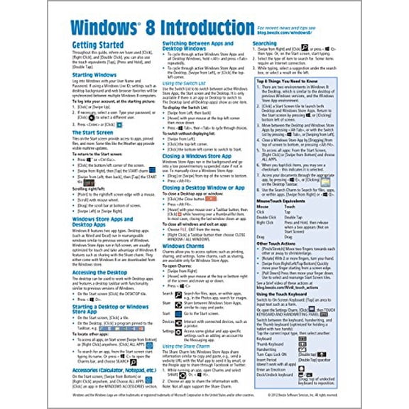 Pre-Owned Windows 8 Quick Reference Guide (Cheat Sheet of Instructions, Tips & Shortcuts - Laminated), 9781936220687, 1936220687, Paperback,