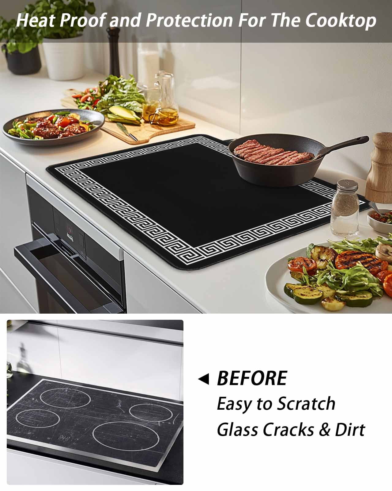 Stove Top Covers for Electric Stove, Black Glass Stovetop Cover Protector, Modern Geometric Abstract Art Aesthetics Induction Cooktop Protector Oven Mat for Kitchen Countertop 24"x21"