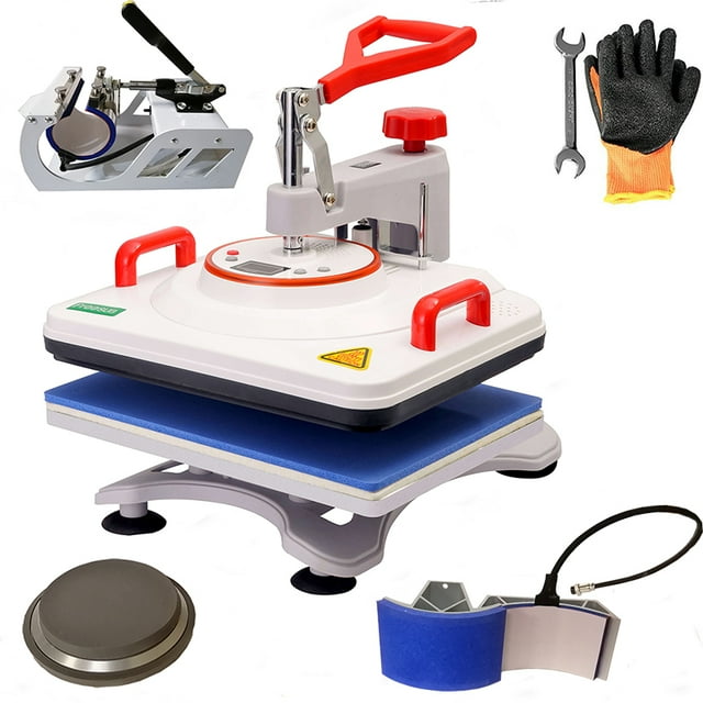 INTBUYING Upgrade 5 in 1 Heat Press Machine Transfer Sublimation T-Shirt Mug Hat Plate Cap