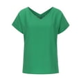 thumbnail image 4 of JGGSPWM Women's Summer Short Sleeve V-Neck Loose Fit Casual Trendy Tees Solid Color Blouse Tops Green M, 4 of 9