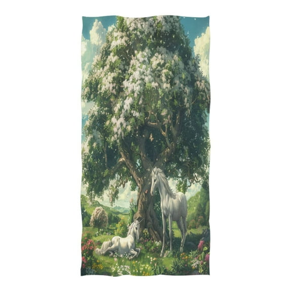 Oversized Beach Towel Extra Large Absorbent Microfiber Bath Towels Soft Quick Drying Beautiful Tree with Unicorn 74"x37"