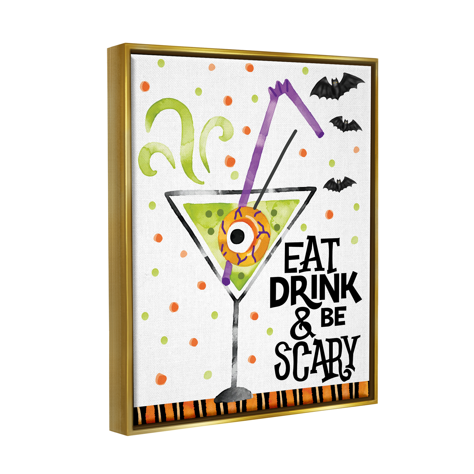 Stupell Industries Eat Drink & Be Scary Halloween Holiday Painting Gold Floater Framed Art Print Wall Art