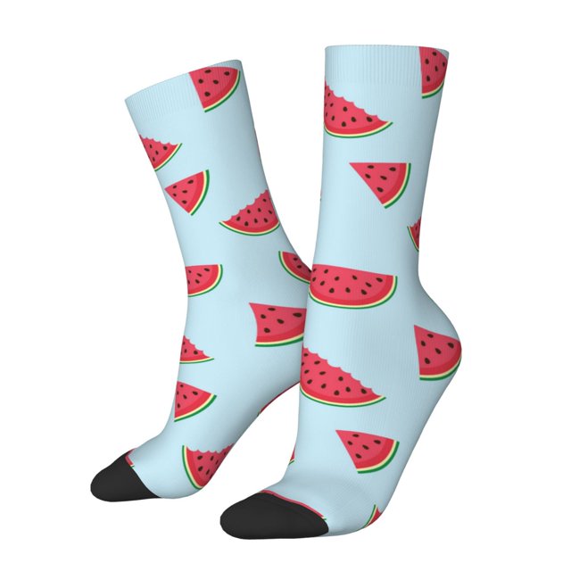 Wukai Watermelon Print Contrast Color Mid-tube Socks, 3D Printing Design Adult Socks, High Elastic Breathable Sports Socks, Suitable for Daily,Unisex