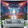 thumbnail image 4 of BCIIG Trippy UFO Tapestry Psychedelic Neon Space Landscape Tapestry Mystic Cityscape Tapestry Fantasy Butterfly Trees Tapestry Mysterious Astronaut Wall Hanging for Room 50x40inch, 4 of 6