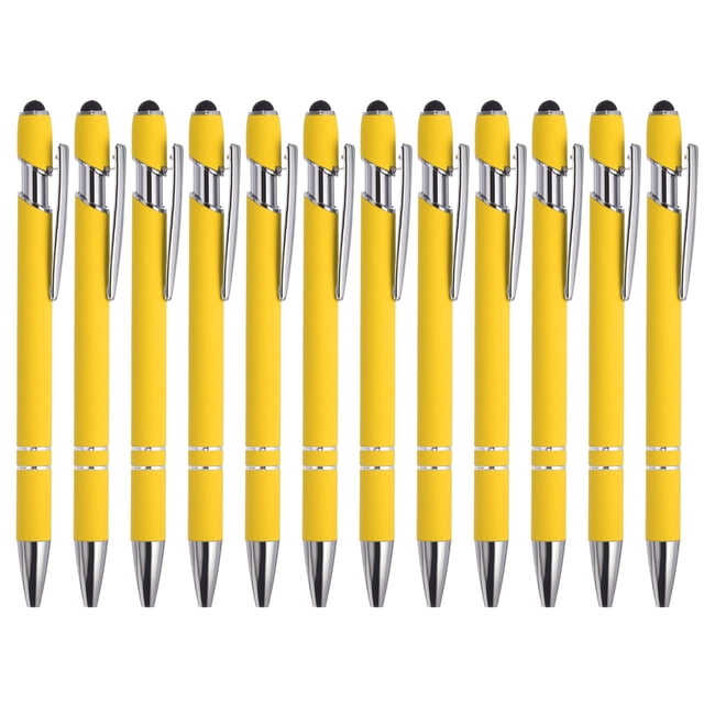 Bolígrafo Uxcell con punta de stylus, bolígrafo de metal, tinta negra, punta media de 1.0 mm, estilo 1, paquete de 12 en amarillo
