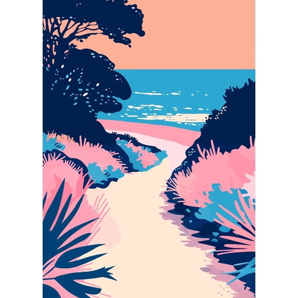 Beach Illustration Art Poster Canvas Printing Beach Seascape Wall Decor Sea Wall Art Picture Summer Aesthetic Prints Decoration50 x 70 cm, unframed,SKU-32