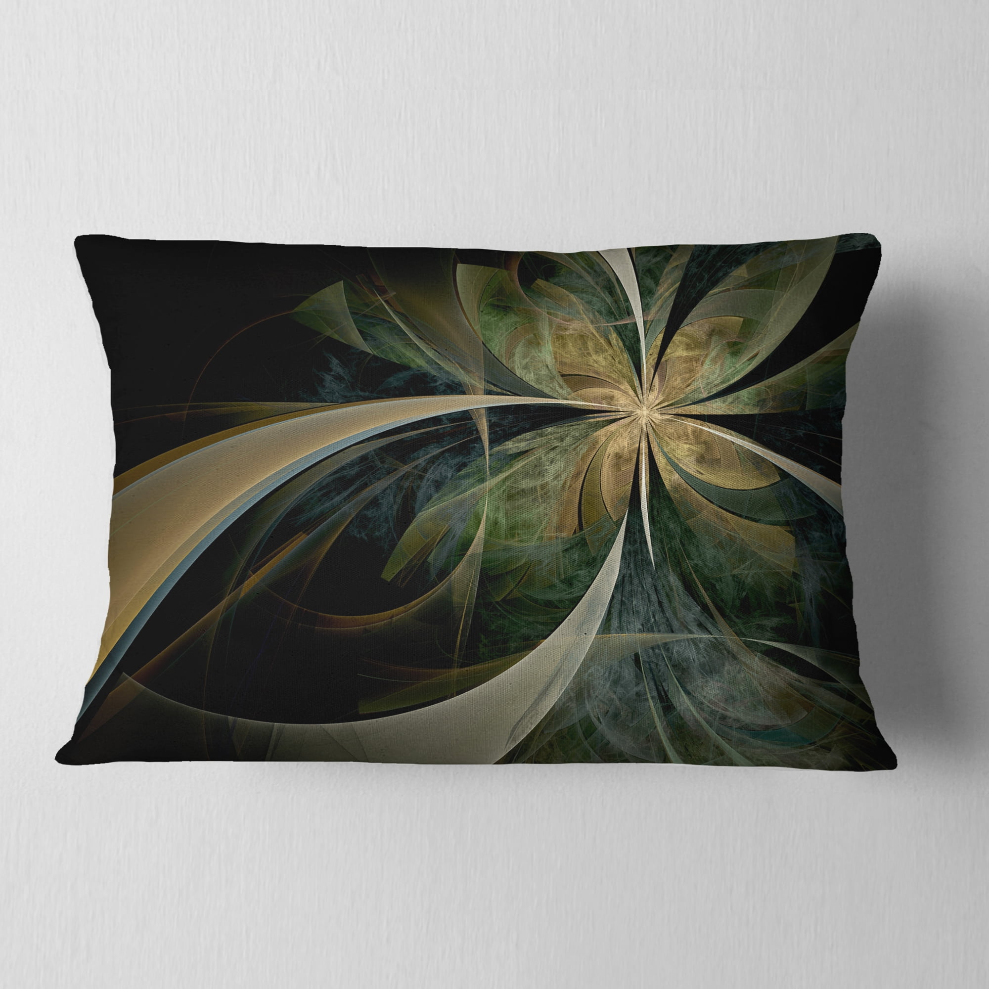 Designart 12" x 20" Contemporary and Modern Black Fractal Polyester Throw Pillow