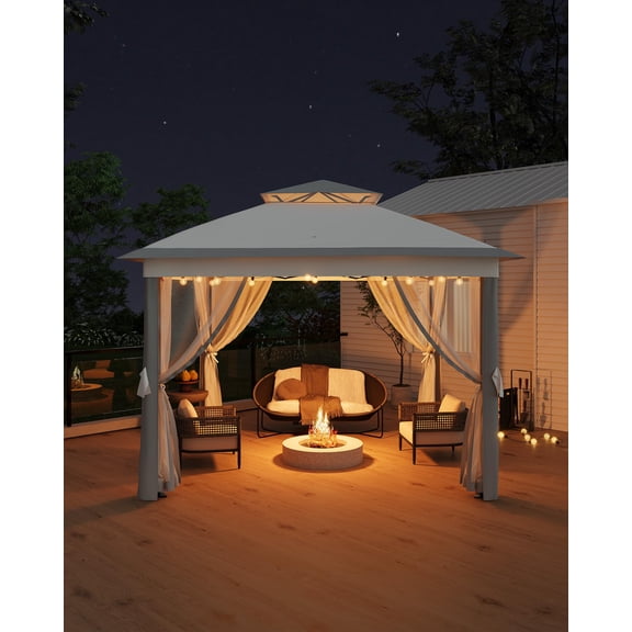 Historyli Pop-Up Gazebo, Instant Outdoor Canopy Tent with Mosquito Nettings, Durable Steel Frame, Water & UV Proof, Gray