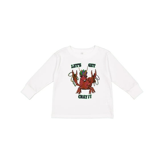 Inktastic Mardi Gras Let's Get Cray Crayfish with Beads Boys or Girls Long Sleeve Toddler T-Shirt