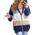 thumbnail image 2 of Womens Winter Fuzzy Fleece Jacket Hooded Color Block Patchwork Cardigan Coats Outerwear with Pockets Dark Blue XXXL, 2 of 9