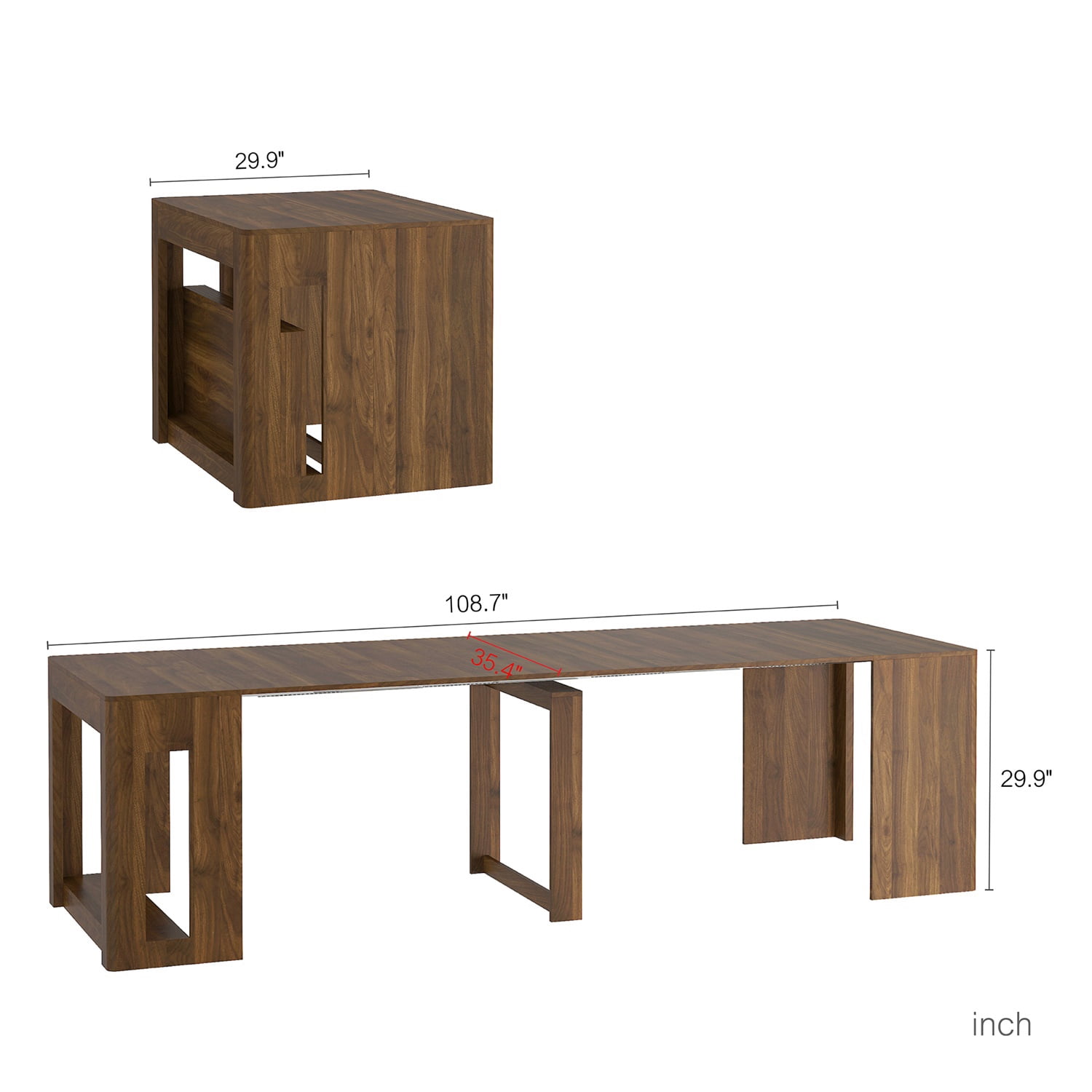 Hommoo Extendable Foldable Dining Table for 1-10 People, Multifunctional Wooden Rectangle Expandable Console Table, for Kitchen Living Meeting Room, Brown