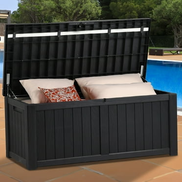 Dextrus 120 Gallon Heavy Duty Resin Deck Box, Outdoor Storage, Waterproof Resin, Black