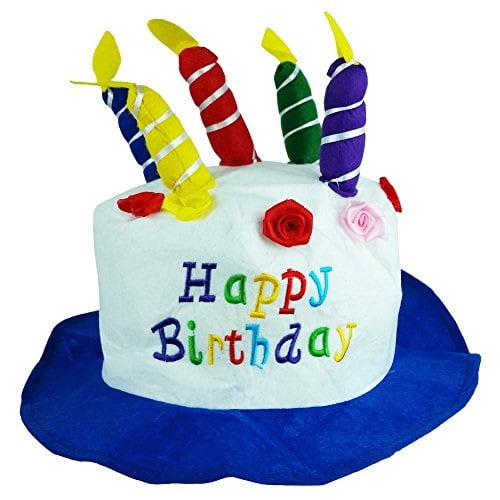 Funny HAPPY BIRTHDAY FELT HAT Cake Candles Party Joke Tall Costume Cap Adult Top 