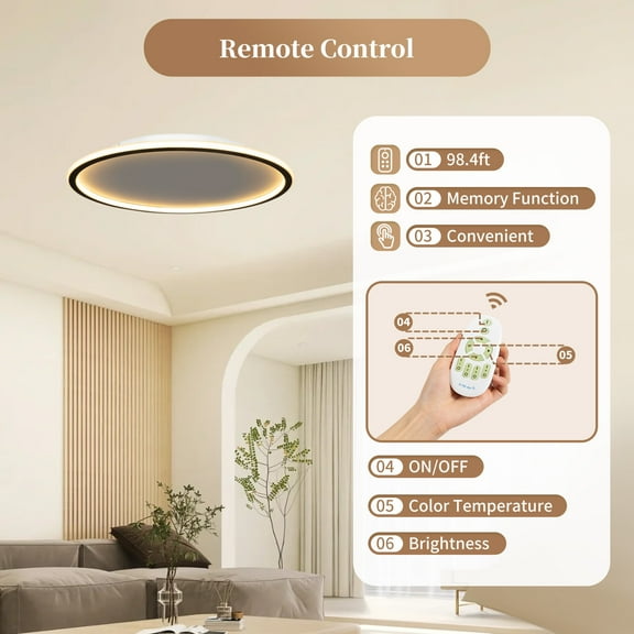 22" Modern Dimmable LED Light Flush Mount Ceiling Lamp Fixture Remote Chandelier