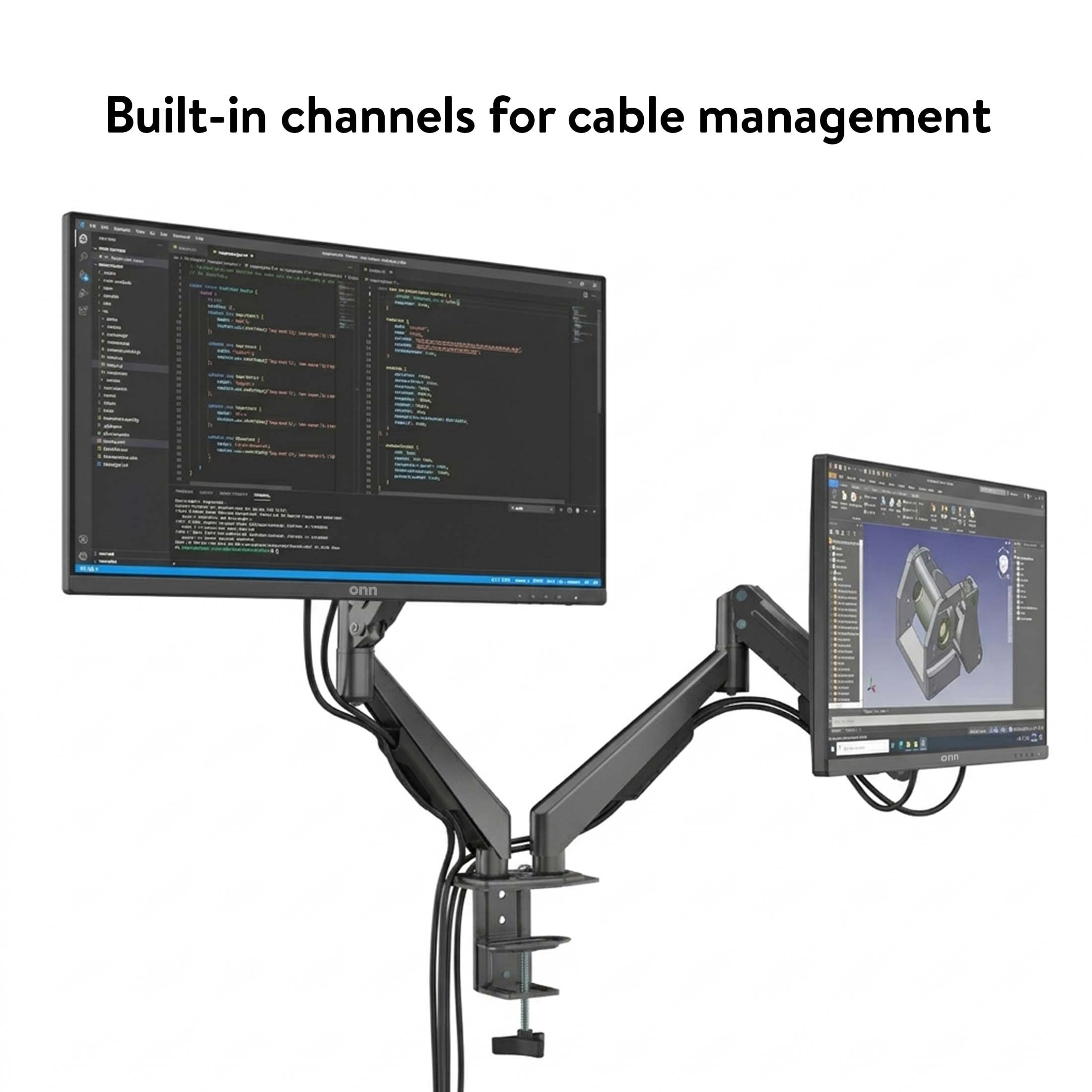 onn Dual Monitor Desk Mount for 13"-32" Monitors, Spring-Assisted Adjustable Arms, VESA Compatible, Holds up to 19.8 lbs