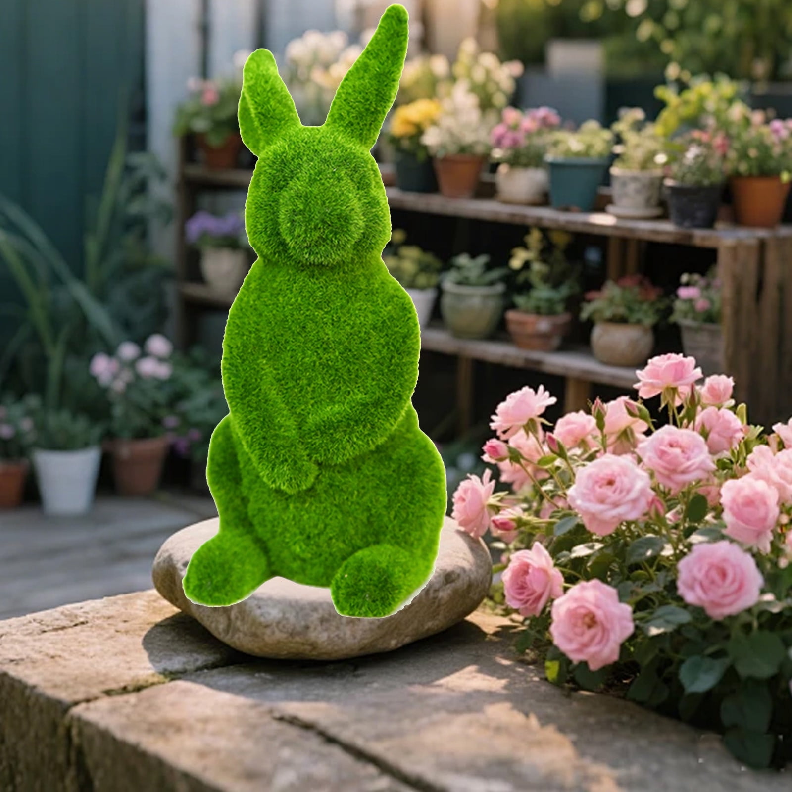 Taotanxi Easter Bunny Decorative Ornament Garden Decoration Artificial Green Moss Rabbit Sculpture Easter Decoration Party Gifts Baking Table and Home Decoration (13in Standing Rabbit)