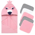thumbnail image 6 of BULLPIANO Unisex Baby Hooded Towel with 5 Washcloths Soft Absorbent Bath Towel Set for Infant Boys Girls, Pink Flamingo, 6 of 8