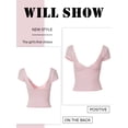 thumbnail image 6 of QAFOPEH Women Low-Cut V Neck Short Sleeve Solid Color Slim Cropped Top, 6 of 7