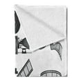 thumbnail image 2 of Movie Theater Soft Flannel Fleece Blanket, Movie Industry Themed Greyscale Illustration of Projector Film Slate and Reel, Cozy Plush for Indoor and Outdoor Use, 50" x 70", Grey Black, by Ambesonne, 2 of 5