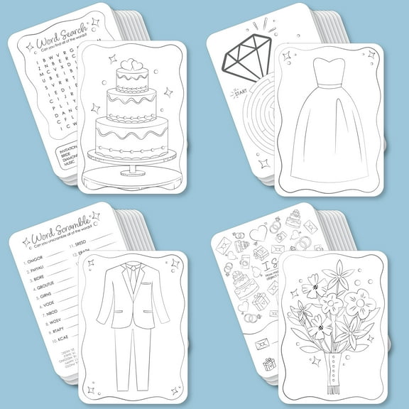 Big Dot of Happiness Wedding Kids Table Coloring Activity Cards, Wedding-Themed Games for Children, Double-Sided Gamerific Bundle - 40 Count