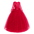 thumbnail image 2 of IBTOM CASTLE Flower Girls Long Floral Boho Lace Wedding Bridesmaid Dress 3/4 Sleeves Princess Puffy Maxi Tulle Pageant Formal Party Gowns 5-6 Years Red, 2 of 8