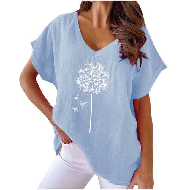Blouses à Manches Courtes pour Femmes Été Sexy Mode Imprimée Col en V Régulier Haut Blouse Manches Courtes Sexy Hauts d'Été pour Femmes Hauts d'Été pour Femmes Tendance Hauts à Manches Courtes pour Femmes