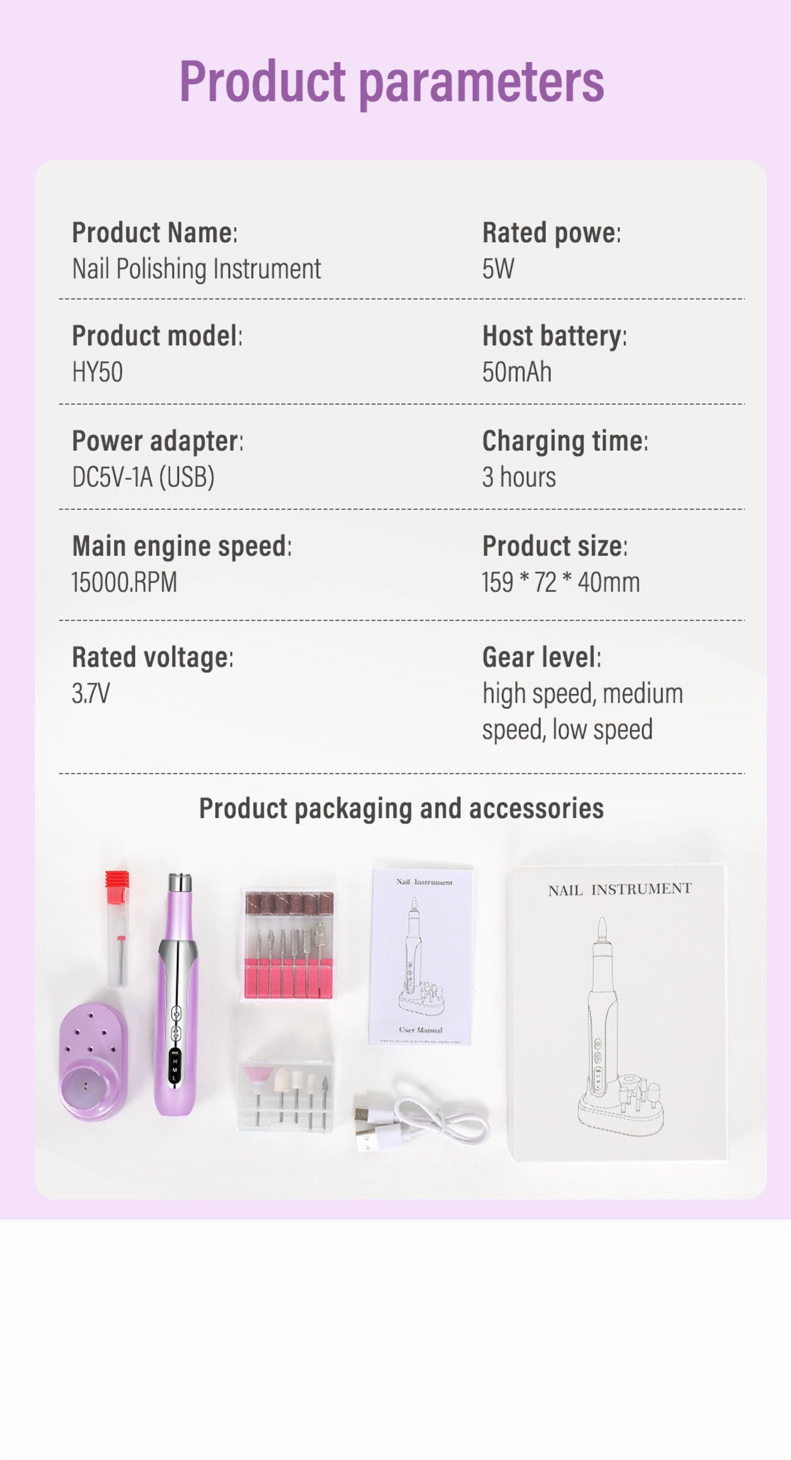 Professional Nail Drill Machine, Electric Manicure Pedicure Kit -15000RPM Cordless Nail Grinder (Portable Rechargeable Electric Nail File Set)