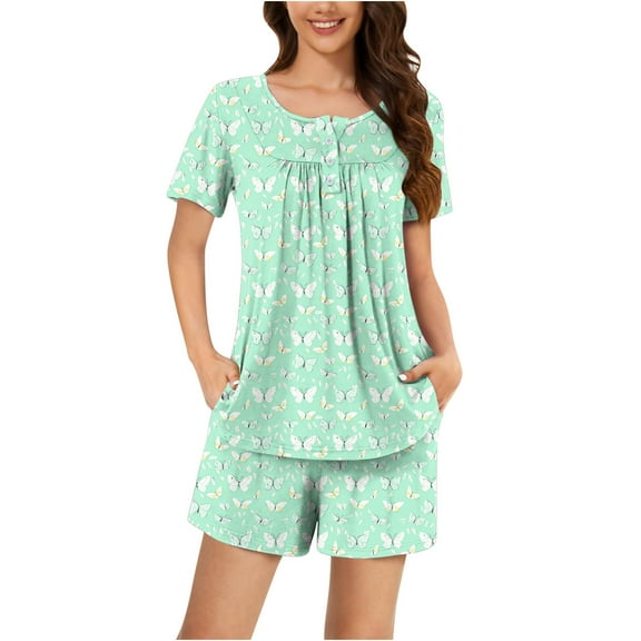 SwiftWear Cozy & Chic Pajamas for Women: Button Round Neck Top & Shorts Pajama Set with Delicate Floral Prints – Soft & Flexible S-3XL