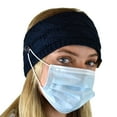 thumbnail image 4 of C.C Soft Stretch Cable Knit Side Epoxy Button for Mask Fuzzy Lined Ear Warmer Headband, Navy, 4 of 5