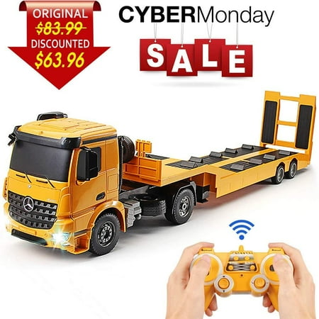 Bob Yak 28 Plus Trailer DOUBLE E RC Tow Truck Licensed Mercedes-Benz Acros Detachable Flatbed Semi-Trailer Engineering Tractor Remote Control Trailer Truck Electronics Hobby Toy with Sound and Lights ¡ ()