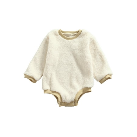 

Sunisery Newborn Baby Boy Girl Plush Romper Long Sleeve Sweatshirt Bodysuit Fall Winter Clothes Beige 6-12 Months