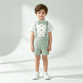 thumbnail image 2 of Grblisyd Toddler Baby Boy Clothes Suit Gentleman Wedding Outfits Formal Dress Shirt+Bowtie+Suspender Pants, 2 of 8