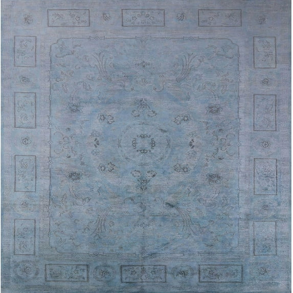 Ahgly Company Indoor Square Mid-Century Modern Columbia Blue Oriental Area Rugs, 6' Square