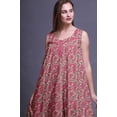 thumbnail image 4 of Bimba Robe de Nuit Mi-Mollet à Feuilles Roses pour Femmes, Coton Imprimé, Sans Manches, Maxi, Grande, 4 of 6