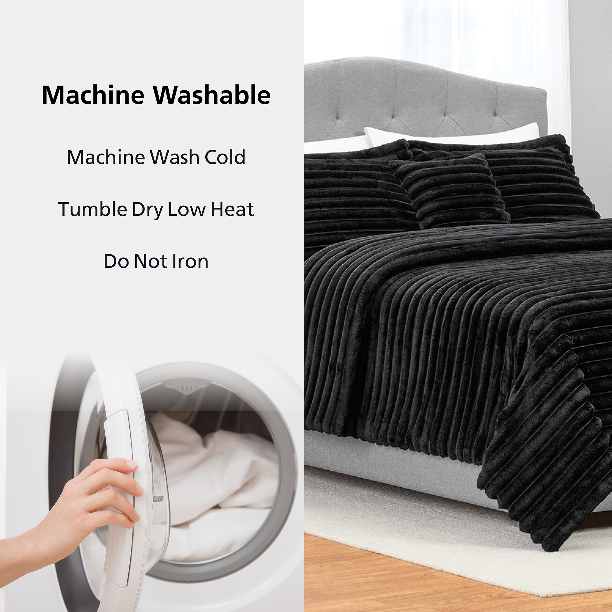 Mainstays King Comforter Set, 5-Piece, Black Plush photo 5