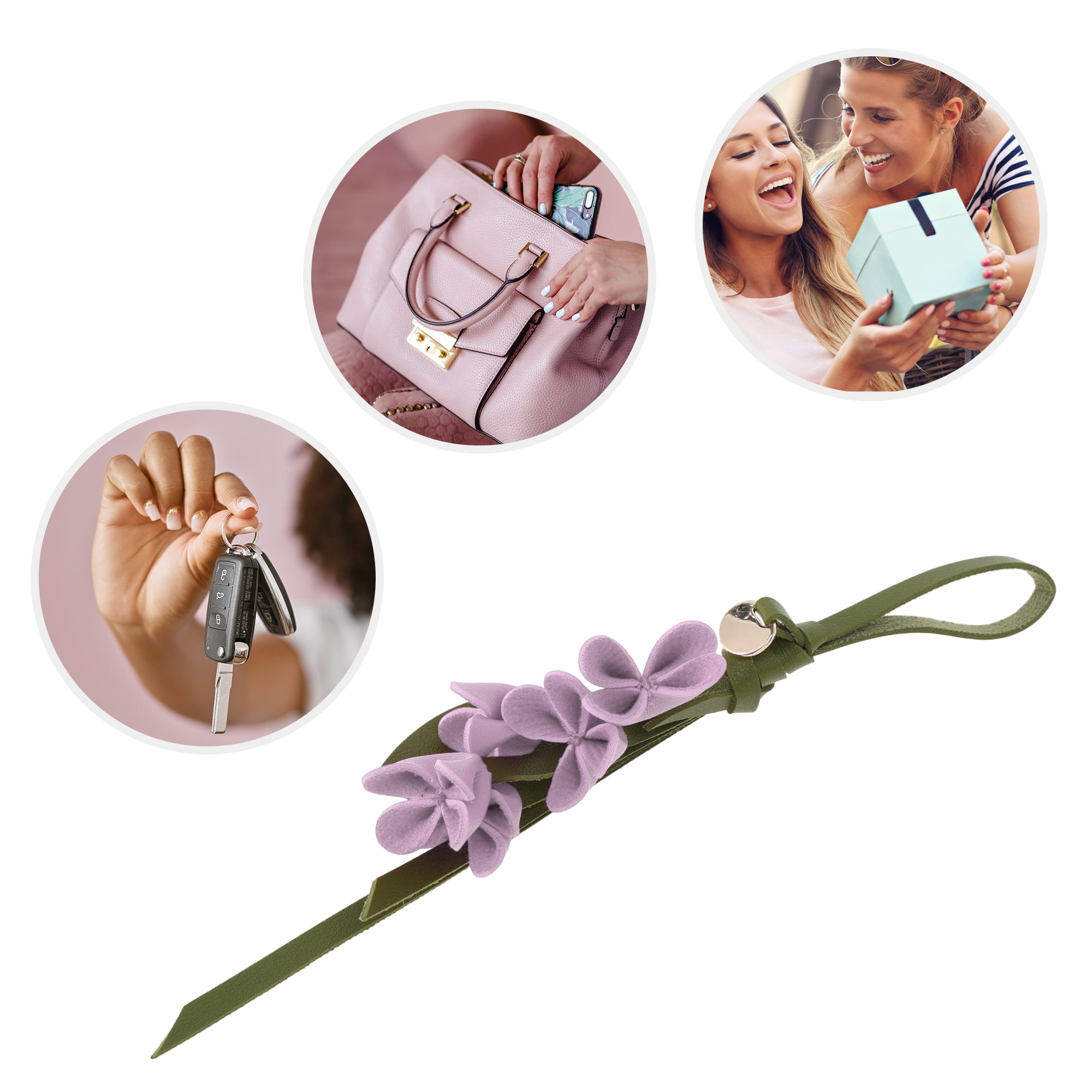 Unique Bargains PU Leather Flower Handbag Charm 1 Piece for Bags Purple