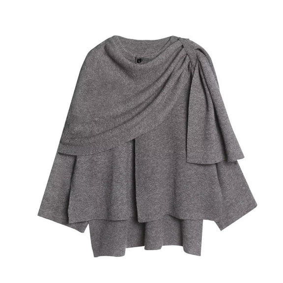 ClodeEU Women's Shawl Wraps,Long Sleeve Poncho Sweater ,Elegant Shawls For Fall Winter Gray,Womens Plus L