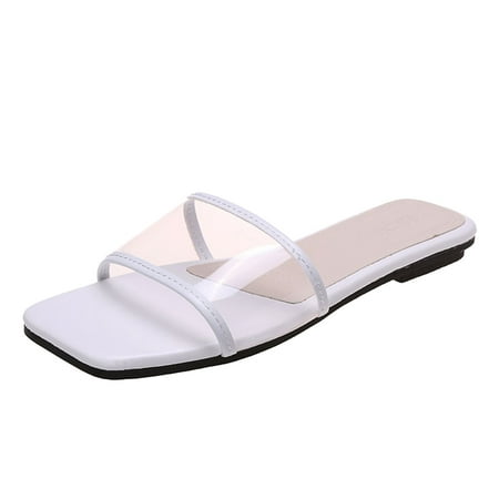 

zttd ladies fashion summer transparent flat bottom square head slippers women s slipper a