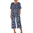 thumbnail image 6 of Atogsazn Women's Pajama Set Loose and Comfy Sleepwear Loungewear Short Sleeve Tee Shirt Top and Capri 2 Piece Pj Set Navy C S on Clearance, 6 of 8