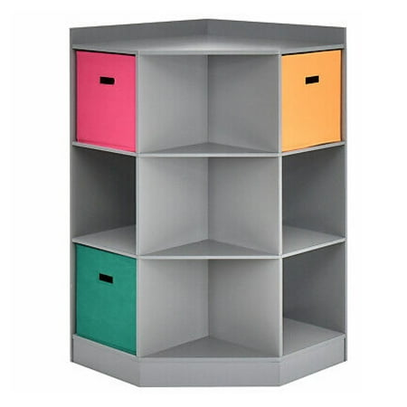 

WANCQ 3-Tier Kid Storage Shelf Cubes w/3 Baskets Corner Cabinet Organizer Gray