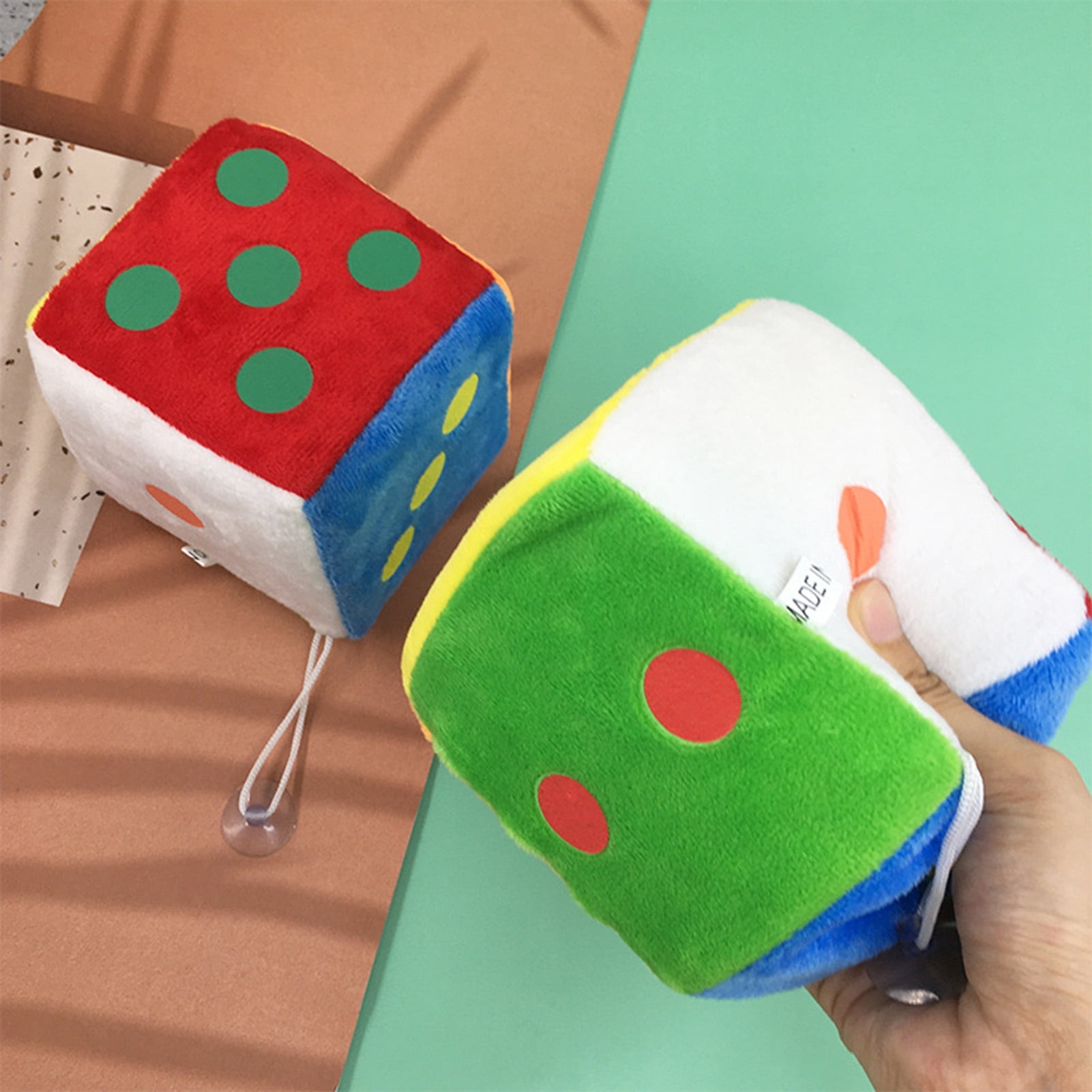 Skindy Dice Plush Toy with Lanyard Suction Cup Cute Digital Dice Plushie Ornament Super Soft