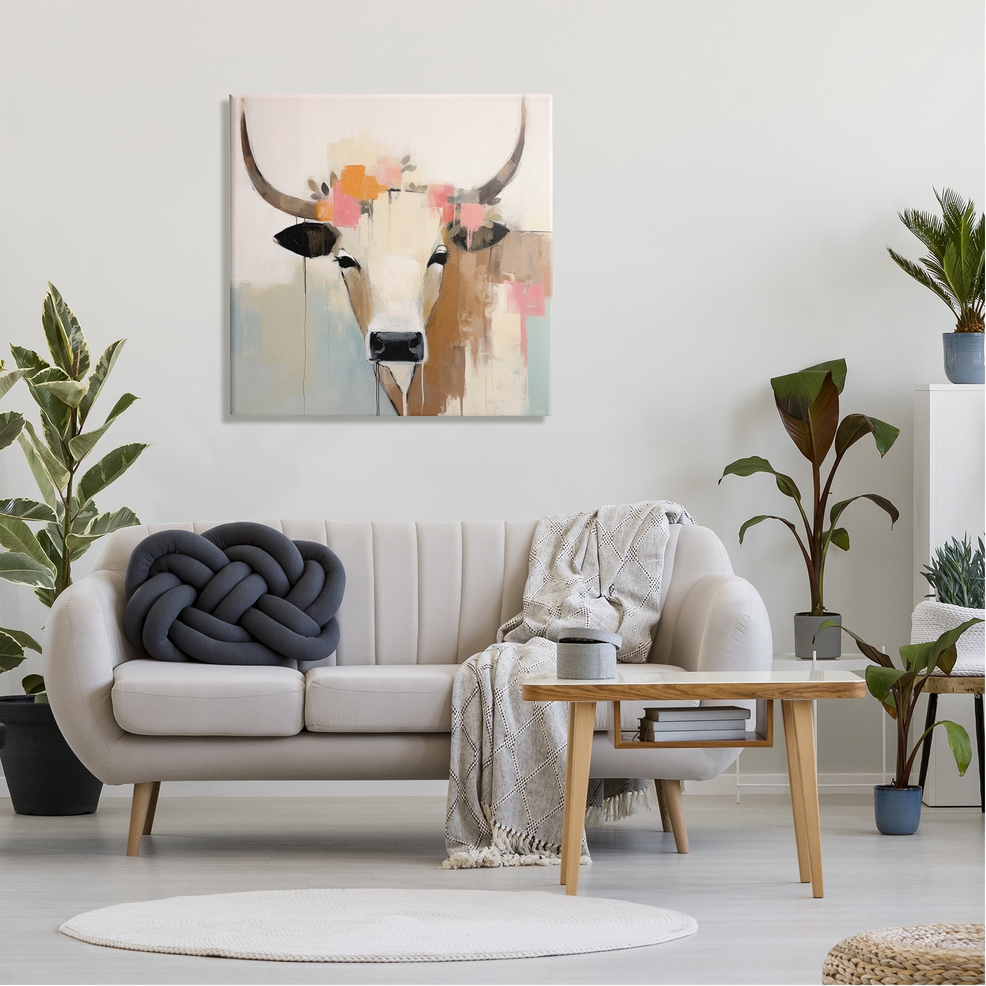 Stupell Industries Soft Cattle Abstraction Animals & Insects Painting Gallery Wrapped Canvas Art Print Wall Art, 30 x 30