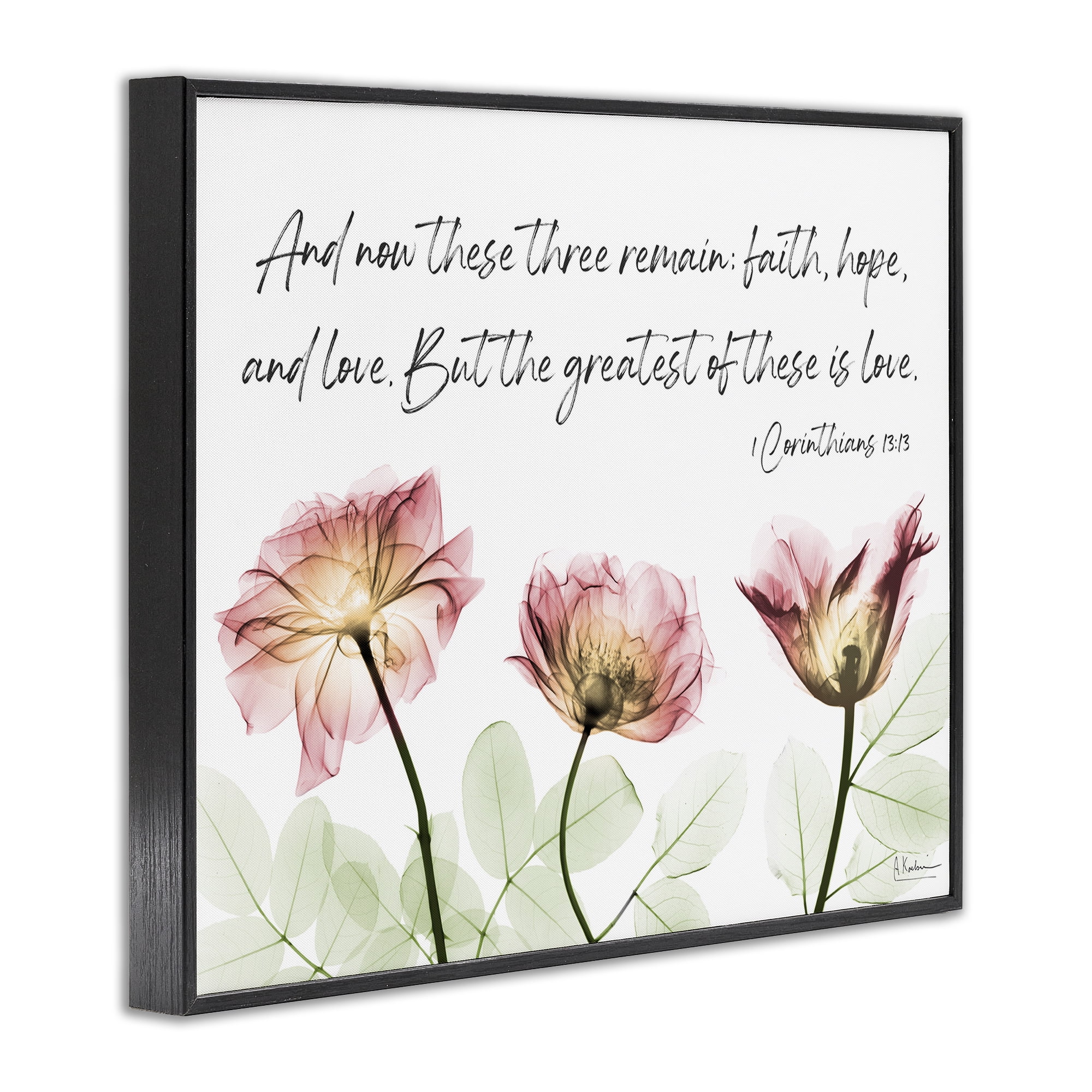 Stupell Industries Faith Hope Love Floral Religious Painting Black Framed Art Print Wall Art, 14 x 11