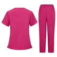 thumbnail image 4 of Minjewel Women's Short Sleeve V-Neck Two-Piece Scrub Set with Pockets, Comfortable Scrubs for Women Healthcare Workers, Hospital Duty & Caregiver Attire,Hot Pink L, 4 of 5
