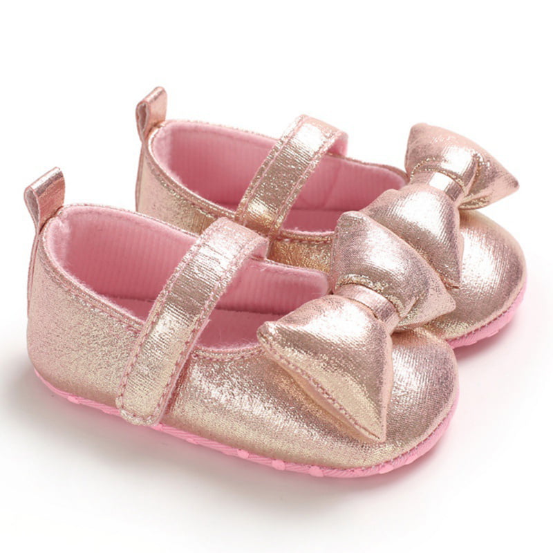 Norbi Baby Toddler Girls Shine Antislip Bowknot Soft Sole Ribbon Crib Shoes 