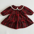 thumbnail image 5 of Rhuody Girls Christmas Dress Long Sleeve Stylish Plaid Bow Tie Collar Party Dress For Elegant Lace Trim Gown For And Photoshoots Crewneck Winter Flowy Dresses Xmas Relax Fit Wear 6-12 Months, 5 of 6