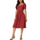 thumbnail image 2 of Vestido de punto casual INSPIRE CHIC para mujer con bolsillos, escote redondo, manga corta, midi fruncido, corte A, color rojo vino S, 2 of 5