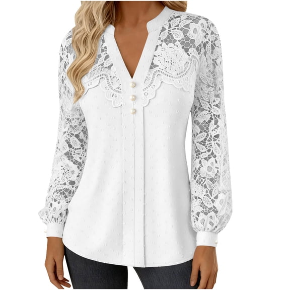 Zpzdpjkx Womens Lace Long Sleeve Tops Elegant Hollow Casual T-Shirts Fashion Dressy Work Outfits Blouses