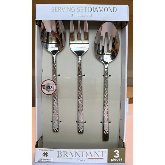 Brandani DIAMOND 3 pc Serving Set Hotel Collection Stainless Steel Flatware